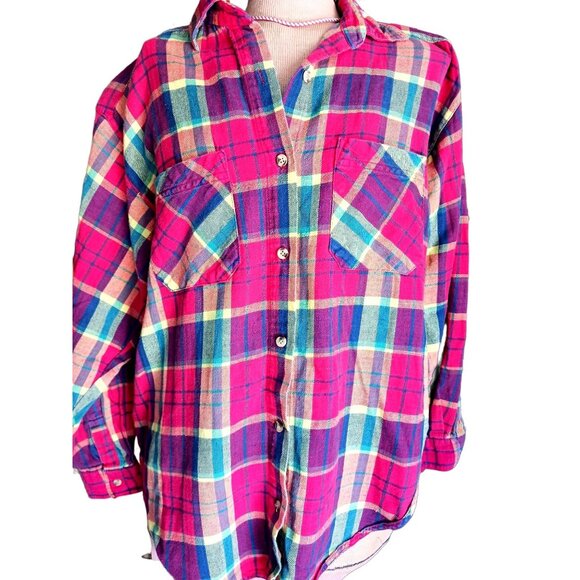 Vintage 80s Womens Warm Outdoor Fall Work Warm Sz Medium Flannel Shirt Pockets - Picture 1 of 5
